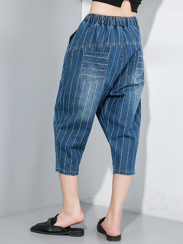 Striped Elastic Waist Design Harem Pants