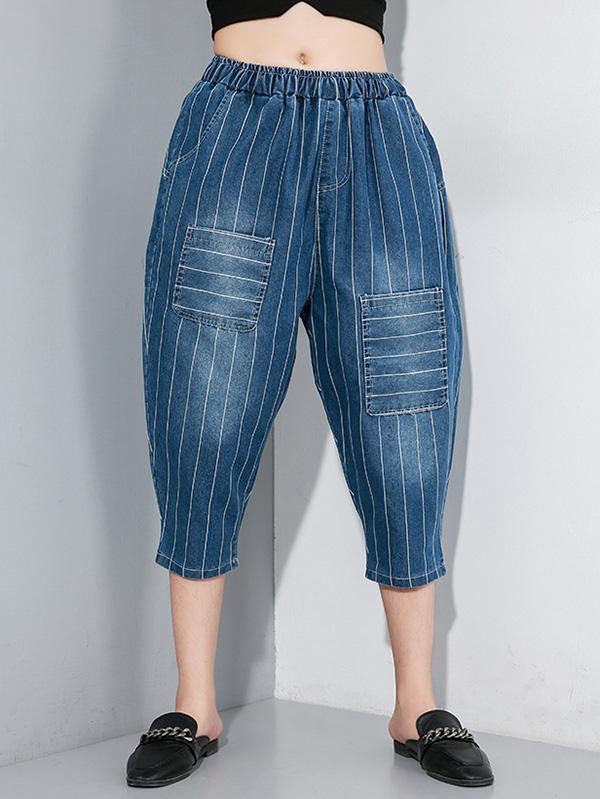 Striped Elastic Waist Design Harem Pants