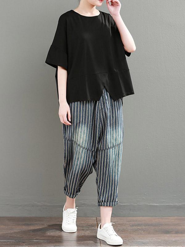 Loose Oversize Split-front Ruffled Split-joint Tops