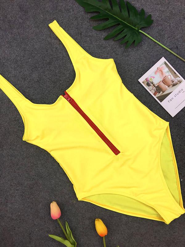 Zipper One-piece Swimwear