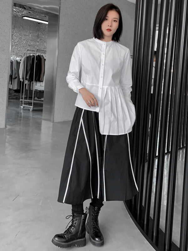 Cool Irregular Striped A-Line Long Skirt