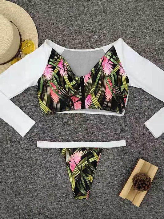 Sexy Round Collar Piece Long Sleeves Split Bikini Swimsuit