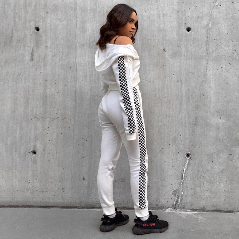 Black and White Checked Zip-up Yoga&Gym Suits