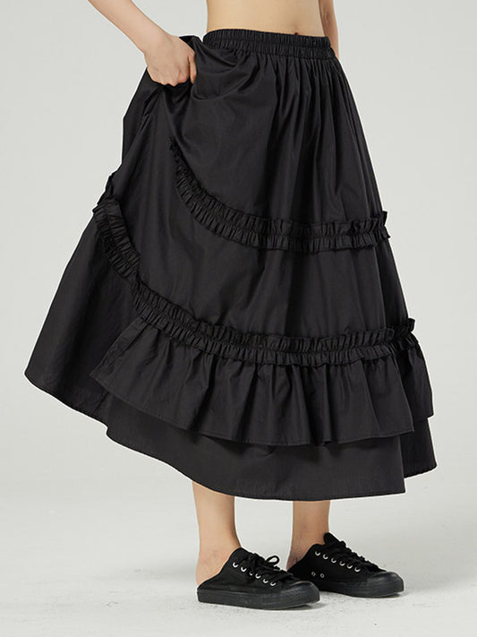 Casual Ruffled Loose Solid Color Skirts