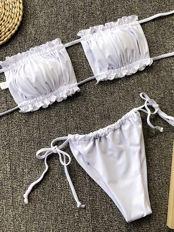 Sexy Fold Hollow Bikini Swimsuit