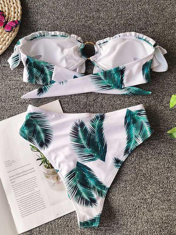 Floral-Print Ferrule Split Bikini Swimsuit