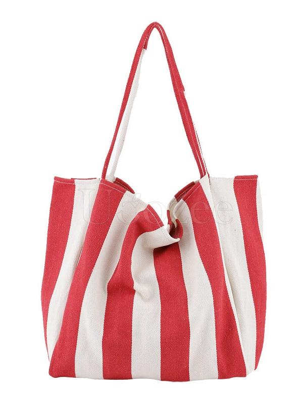 Simple Striped Canvas Shoulder Bag