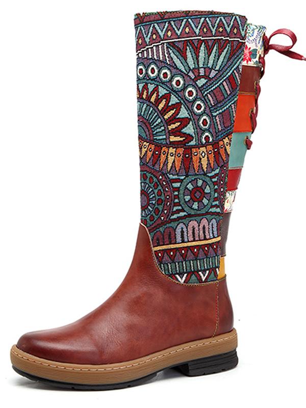 Bohemia Bandage Cowhide Boots