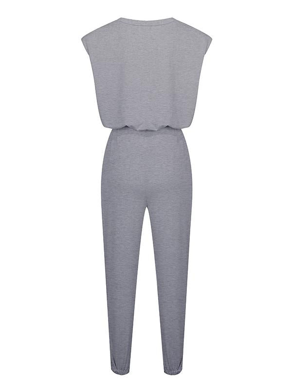 Casual Solid Color Shoulder Pad Tees&Pants Suits