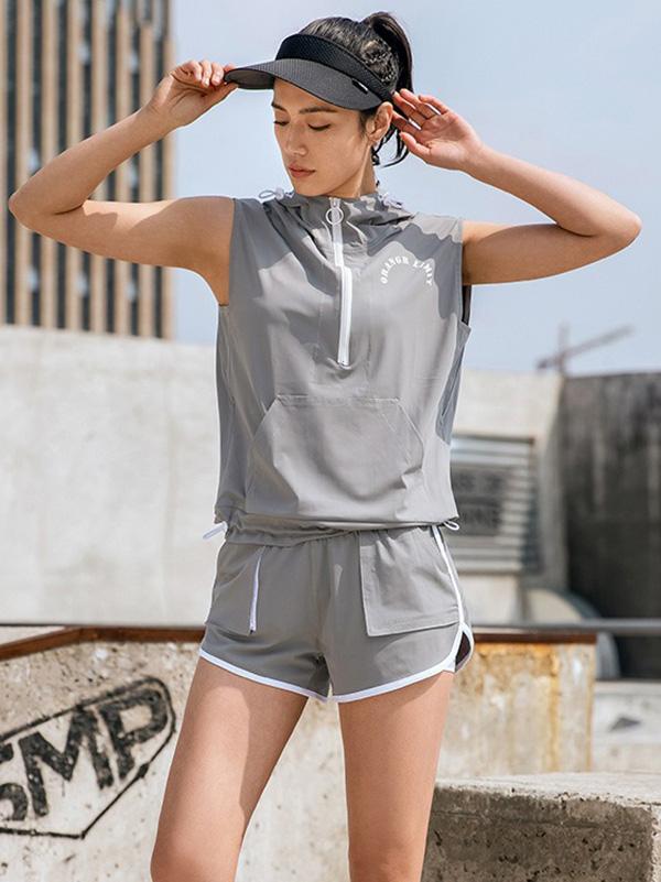 Loose Zipper Hooded Tanks&Shorts Sports Suits