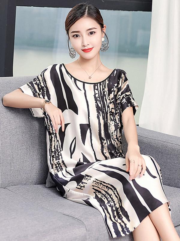 Loose Soft Striped Printed Long Dress