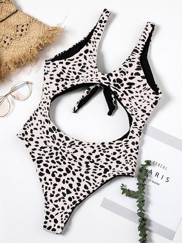 Printed Spaghetti-neck Knot One-piece Swimsuit