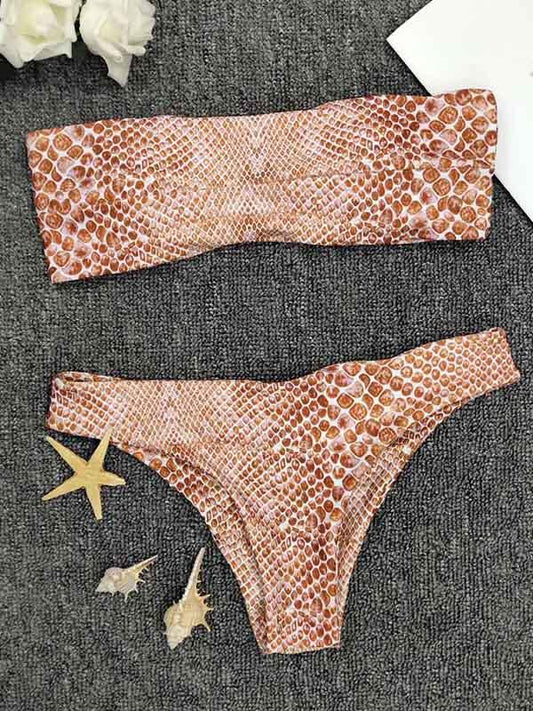 Sexy Strapless Snake Print Bikini Set