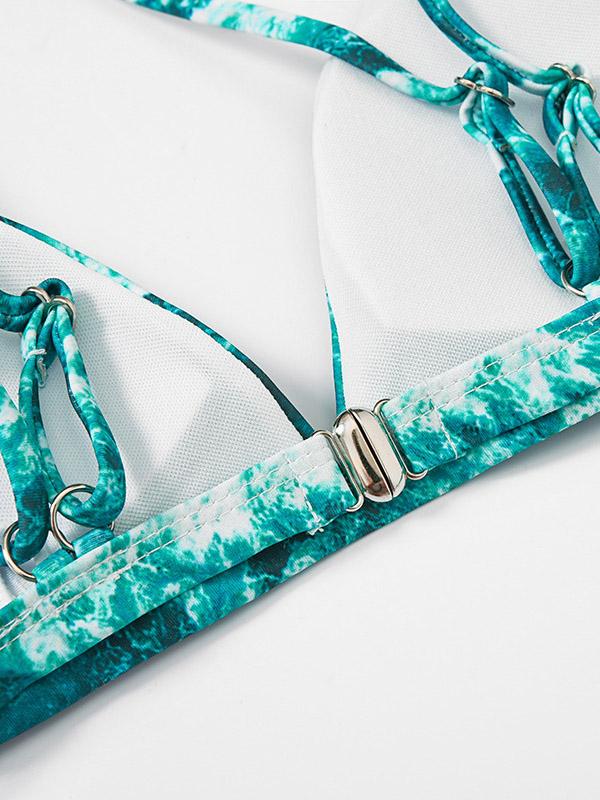 Ocean-Printed Bikini Swimsuit