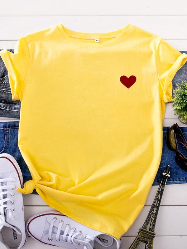 Casual Loose Printed Heart Tees