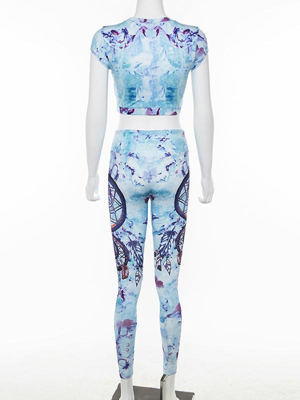 Digital Print Crop Tee And Leggings Suits