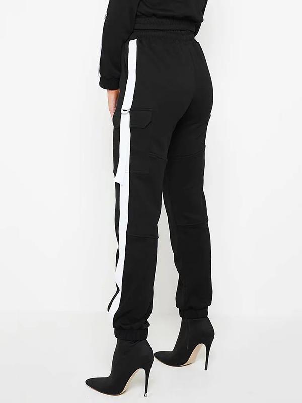 Contrast Trim Hood Sweatshirts And Harem Pants Suits