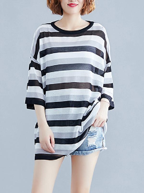 Hollow Loose Striped T-Shirt