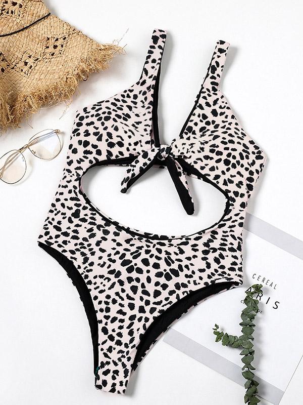 Printed Spaghetti-neck Knot One-piece Swimsuit