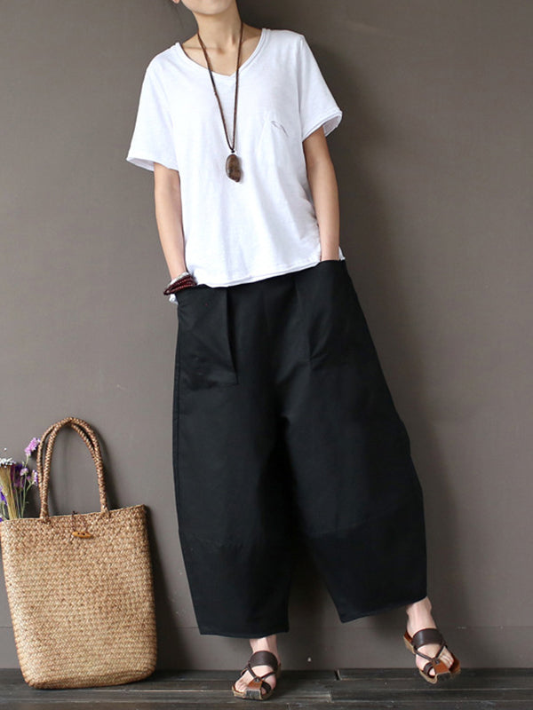 Simple 4 Colors Loose Linen Wide Leg Pants