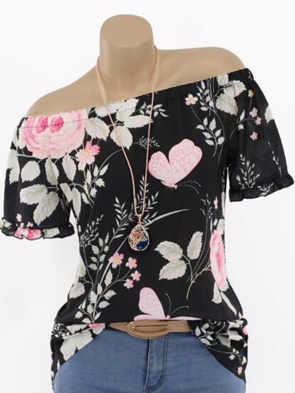 New Printed One-shoulder Blouse