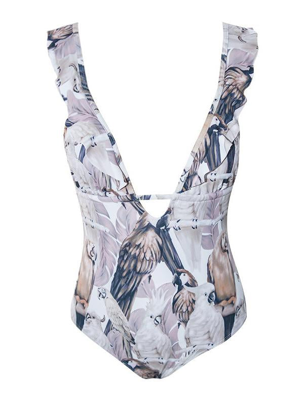 Floral-Print Falbala One-Piece Swimwear