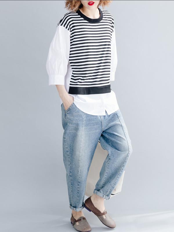 Casual False-two Striped Top