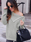 Asymmetric Solid Color Long Sleeves Sweater Tops