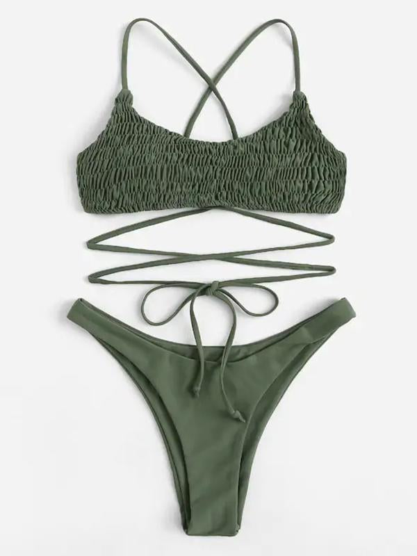 Sexy Canvass Bandage Split Bikini Swimsuit