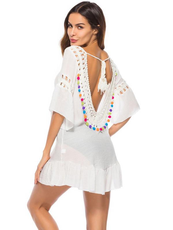 Pompoms Hollow Backless Cover-Ups Swimwear