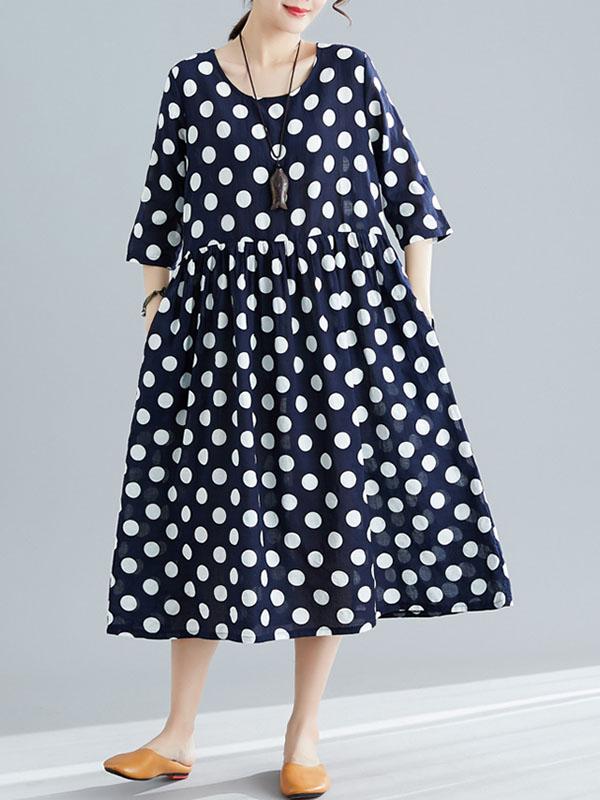 Loose A-line Polka-dot Long Dress