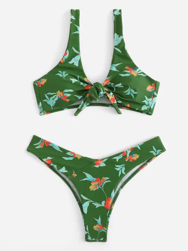 Knotted Printed Bikini Swimsuit