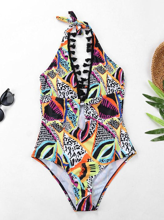 Printed Halterneck One-piece Swimwear