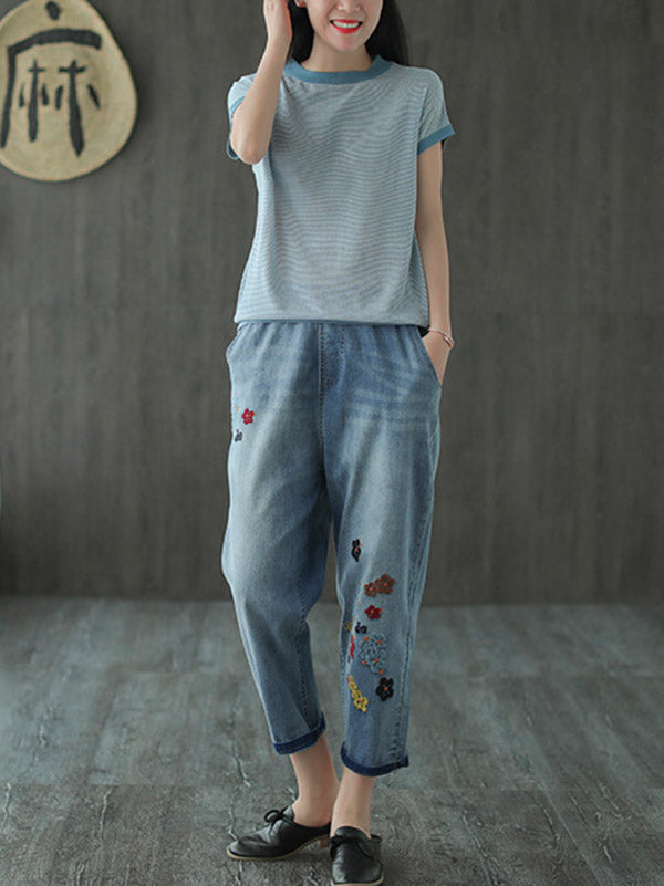 Original Embroidered Denim Capri-Pants