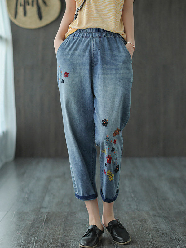 Original Embroidered Denim Capri-Pants