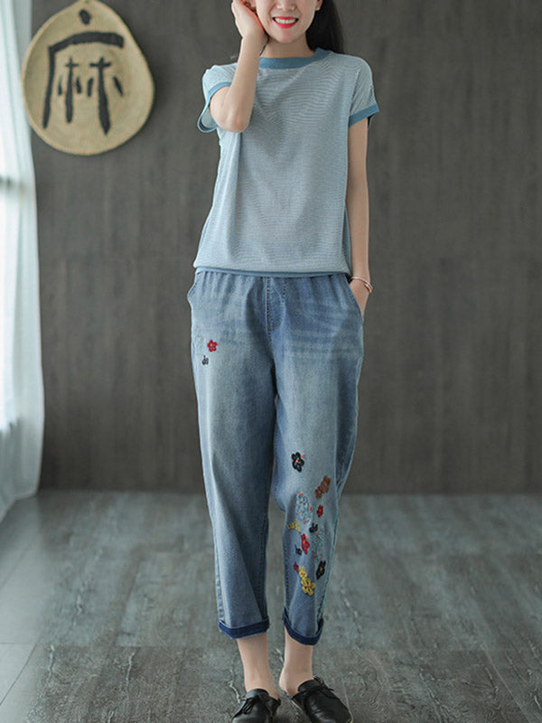 Original Embroidered Denim Capri-Pants