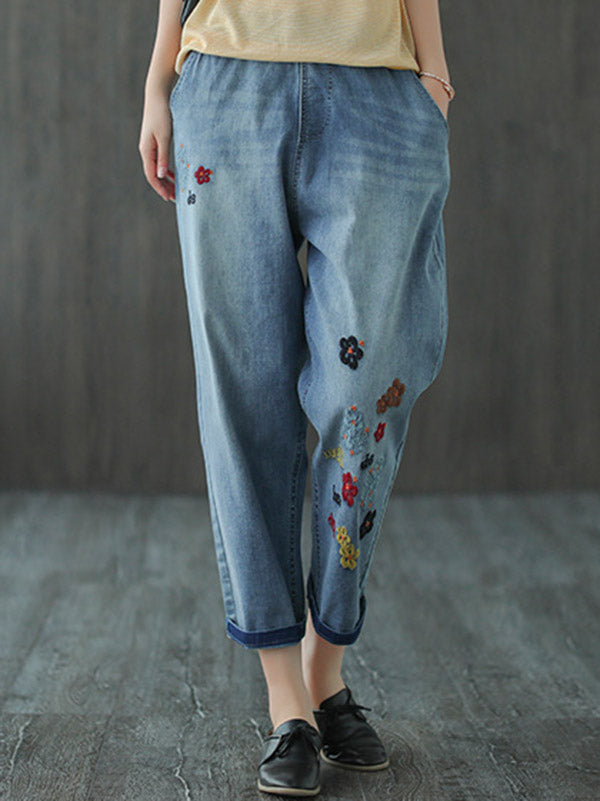 Original Embroidered Denim Capri-Pants