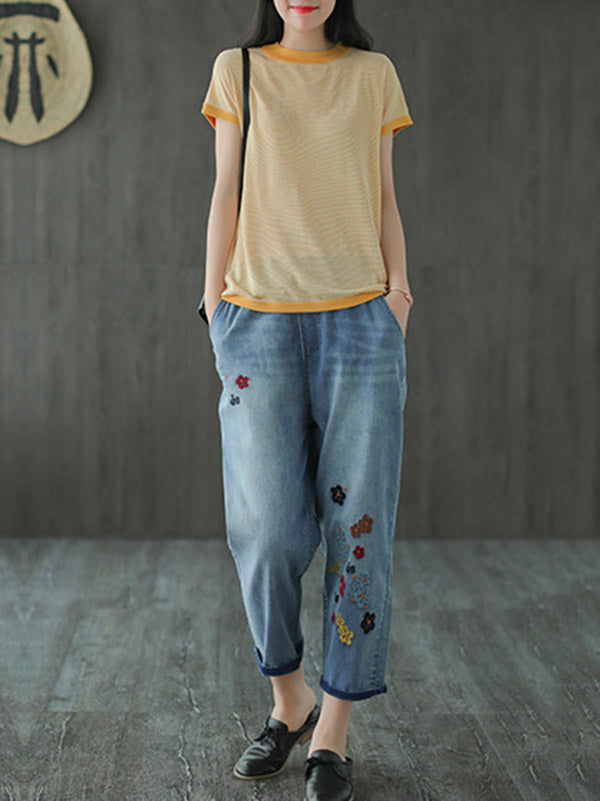 Original Embroidered Denim Capri-Pants