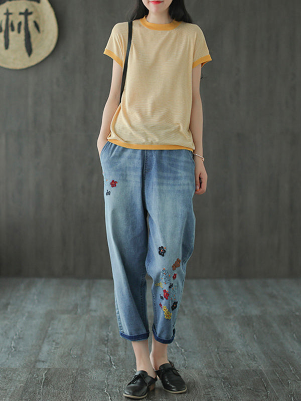 Original Embroidered Denim Capri-Pants