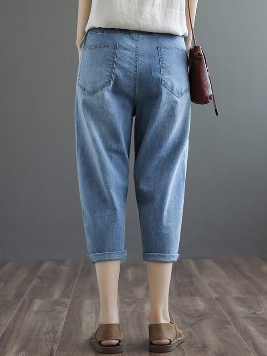 Original Embroidered Denim Capri-Pants