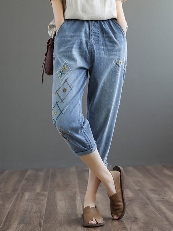 Original Embroidered Denim Capri-Pants