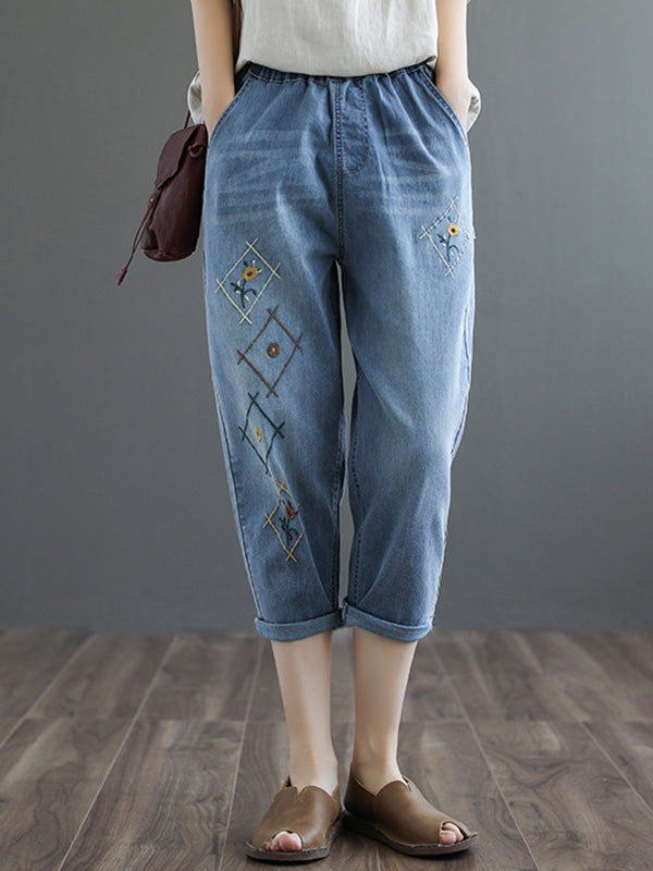 Original Embroidered Denim Capri-Pants