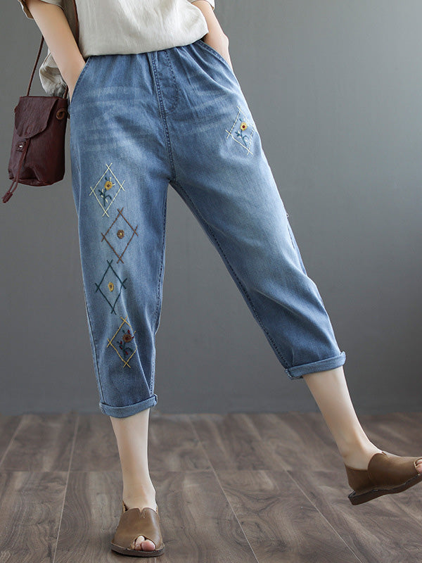 Original Embroidered Denim Capri-Pants