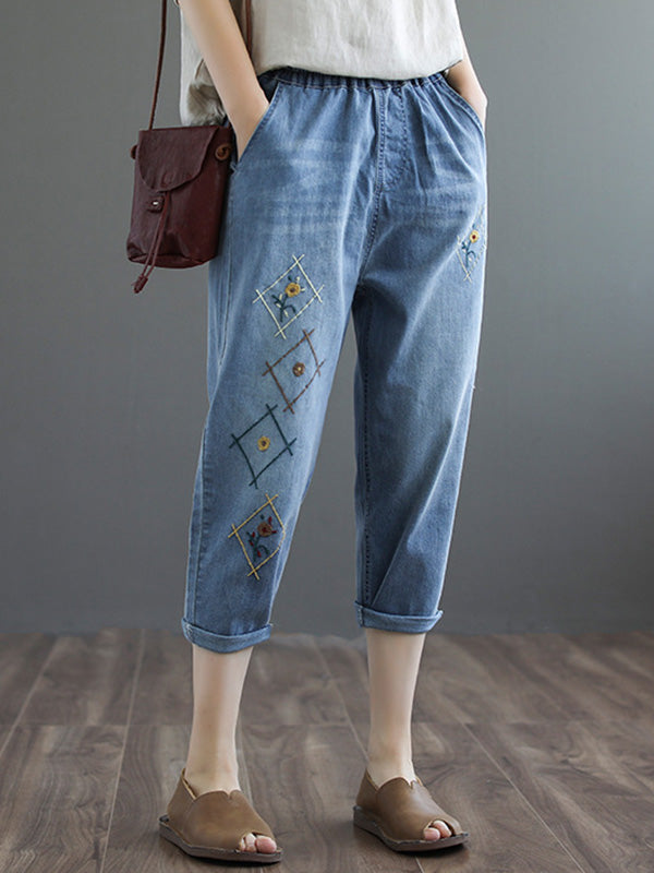 Original Embroidered Denim Capri-Pants