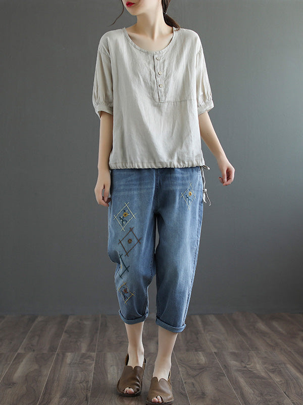 Original Embroidered Denim Capri-Pants