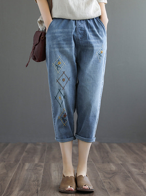 Original Embroidered Denim Capri-Pants