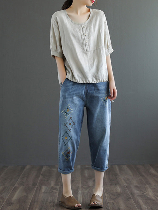 Original Embroidered Denim Capri-Pants