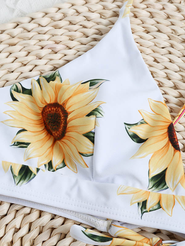 Sunflower Bandage Backless Split Bikini Swimsuit