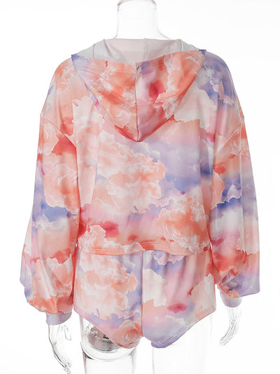 Tie-Dyed Hooded Sweatshirt&Shorts Suits