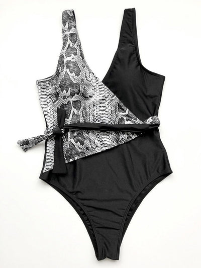 Asymmetric Leopard Print Split-Joint Bandage One-Piece Swimwear